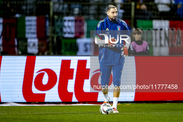 Italy goalkeeper Gianluigi Donnarumma plays during the match between Belgium and Italy at the King Baudouin Stadium for the UEFA Nations Lea...