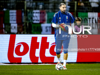 Italy goalkeeper Gianluigi Donnarumma plays during the match between Belgium and Italy at the King Baudouin Stadium for the UEFA Nations Lea...