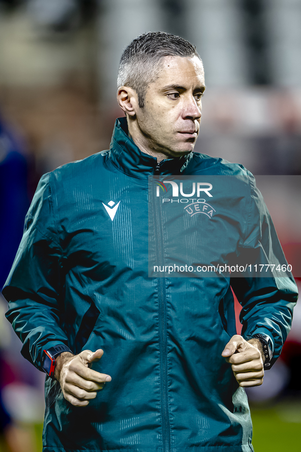 Referee Radu Petrescu officiates during the match between Belgium and Italy at the King Baudouin Stadium for the UEFA Nations League - Leagu...