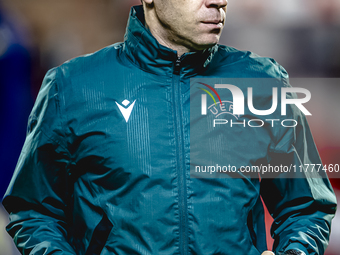 Referee Radu Petrescu officiates during the match between Belgium and Italy at the King Baudouin Stadium for the UEFA Nations League - Leagu...