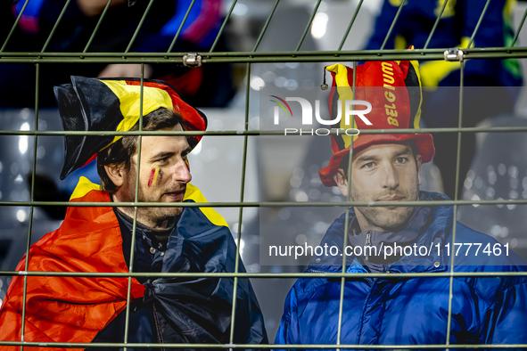 Supporters of Belgium attend the match between Belgium and Italy at the King Baudouin Stadium for the UEFA Nations League - League A - Group...