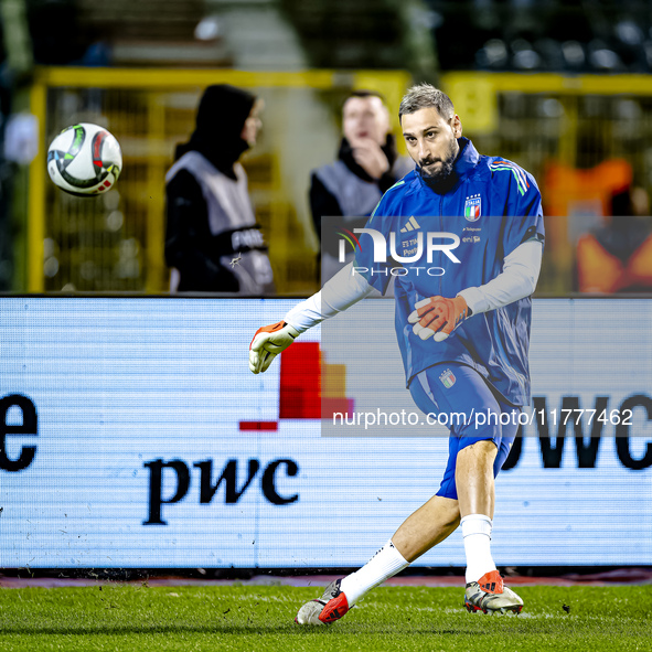 Italy goalkeeper Gianluigi Donnarumma plays during the match between Belgium and Italy at the King Baudouin Stadium for the UEFA Nations Lea...