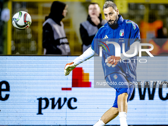 Italy goalkeeper Gianluigi Donnarumma plays during the match between Belgium and Italy at the King Baudouin Stadium for the UEFA Nations Lea...