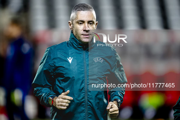 Referee Radu Petrescu officiates during the match between Belgium and Italy at the King Baudouin Stadium for the UEFA Nations League - Leagu...