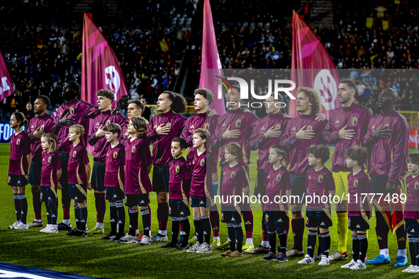 The Belgium team lines up during the match between Belgium and Italy at the King Baudouin Stadium for the UEFA Nations League - League A - G...