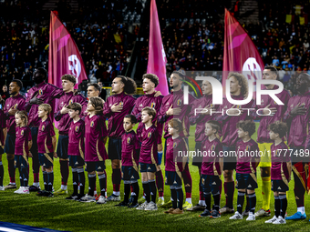 The Belgium team lines up during the match between Belgium and Italy at the King Baudouin Stadium for the UEFA Nations League - League A - G...