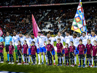 The Italy team lines up during the match between Belgium and Italy at the King Baudouin Stadium for the UEFA Nations League - League A - Gro...