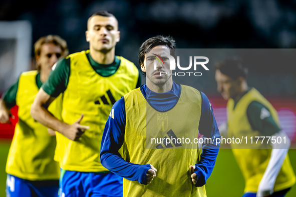 Italy midfielder Sandro Tonali plays during the match between Belgium and Italy at the King Baudouin Stadium for the UEFA Nations League - L...