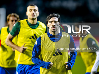 Italy midfielder Sandro Tonali plays during the match between Belgium and Italy at the King Baudouin Stadium for the UEFA Nations League - L...