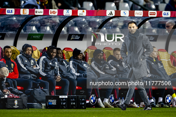 Belgium trainer Domenico Tedesco is present during the match between Belgium and Italy at the King Baudouin Stadium for the UEFA Nations Lea...