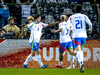 Italy midfielder Sandro Tonali scores the 0-1 and celebrates the goal during the match between Belgium and Italy at the King Baudouin Stadiu...