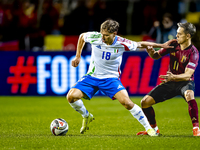 Italy midfielder Nicolo Barella and Belgium midfielder Leandro Trossard play during the match between Belgium and Italy at the King Baudouin...