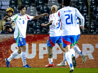 Italy midfielder Sandro Tonali scores the 0-1 and celebrates the goal during the match between Belgium and Italy at the King Baudouin Stadiu...