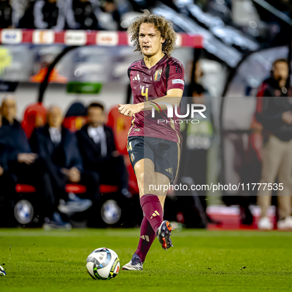 Belgium defender Wout Faes plays during the match between Belgium and Italy at the King Baudouin Stadium for the UEFA Nations League - Leagu...