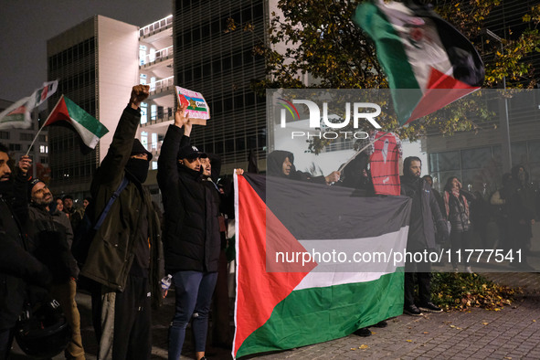 Demonstrators take part in a pro-Palestinian rally on the Place Du Front Populaire in Paris, France, on November 14, 2024, right before the...