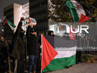 Demonstrators take part in a pro-Palestinian rally on the Place Du Front Populaire in Paris, France, on November 14, 2024, right before the...