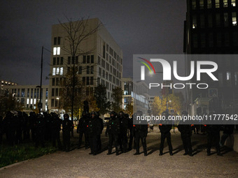 Demonstrators take part in a pro-Palestinian rally on the Place Du Front Populaire in Paris, France, on November 14, 2024, right before the...