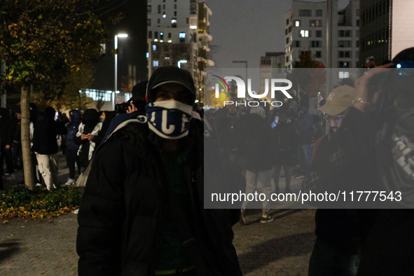 Demonstrators take part in a pro-Palestinian rally on the Place Du Front Populaire in Paris, France, on November 14, 2024, right before the...