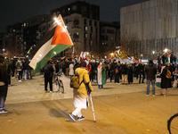 Demonstrators take part in a pro-Palestinian rally on the Place Du Front Populaire in Paris, France, on November 14, 2024, right before the...