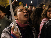 Demonstrators take part in a pro-Palestinian rally on the Place Du Front Populaire in Paris, France, on November 14, 2024, right before the...