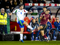 Italy midfielder Sandro Tonali and Belgium defender Timothy Castagne play during the match between Belgium and Italy at the King Baudouin St...