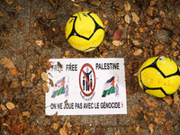 Demonstrators take part in a pro-Palestinian rally on the Place Du Front Populaire in Paris, France, on November 14, 2024, right before the...