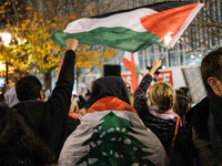 Demonstrators take part in a pro-Palestinian rally on the Place Du Front Populaire in Paris, France, on November 14, 2024, right before the...