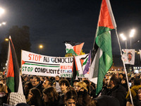 Demonstrators take part in a pro-Palestinian rally on the Place Du Front Populaire in Paris, France, on November 14, 2024, right before the...