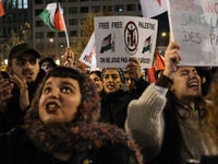 Demonstrators take part in a pro-Palestinian rally on the Place Du Front Populaire in Paris, France, on November 14, 2024, right before the...