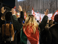 Demonstrators take part in a pro-Palestinian rally on the Place Du Front Populaire in Paris, France, on November 14, 2024, right before the...