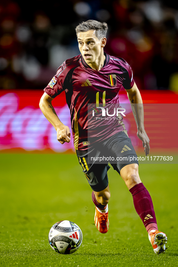 Belgium midfielder Leandro Trossard plays during the match between Belgium and Italy at the King Baudouin Stadium for the UEFA Nations Leagu...