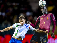 Italy midfielder Nicolo Barella and Belgium midfielder Amadou Onana play during the match between Belgium and Italy at the King Baudouin Sta...