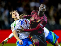 Italy midfielder Nicolo Barella and Belgium midfielder Amadou Onana play during the match between Belgium and Italy at the King Baudouin Sta...