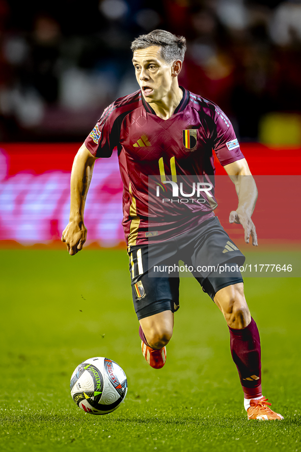 Belgium midfielder Leandro Trossard plays during the match between Belgium and Italy at the King Baudouin Stadium for the UEFA Nations Leagu...