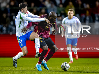 Italy defender Alessandro Bastoni and Belgium forward Romelu Lukaku play during the match between Belgium and Italy at the King Baudouin Sta...