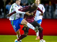 Italy defender Alessandro Bastoni and Belgium forward Romelu Lukaku play during the match between Belgium and Italy at the King Baudouin Sta...