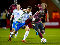 Italy defender Alessandro Buongiorno and Belgium forward Romelu Lukaku play during the match between Belgium and Italy at the King Baudouin...