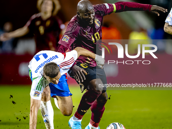 Italy defender Alessandro Buongiorno and Belgium forward Romelu Lukaku play during the match between Belgium and Italy at the King Baudouin...