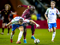 Italy defender Alessandro Buongiorno and Belgium forward Romelu Lukaku play during the match between Belgium and Italy at the King Baudouin...