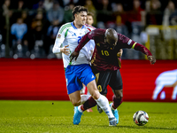 Italy defender Alessandro Bastoni and Belgium forward Romelu Lukaku play during the match between Belgium and Italy at the King Baudouin Sta...