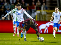 Italy defender Alessandro Bastoni and Belgium forward Romelu Lukaku play during the match between Belgium and Italy at the King Baudouin Sta...