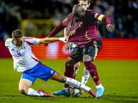 Italy defender Alessandro Buongiorno and Belgium forward Romelu Lukaku play during the match between Belgium and Italy at the King Baudouin...