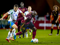 Italy defender Alessandro Buongiorno and Belgium forward Romelu Lukaku play during the match between Belgium and Italy at the King Baudouin...