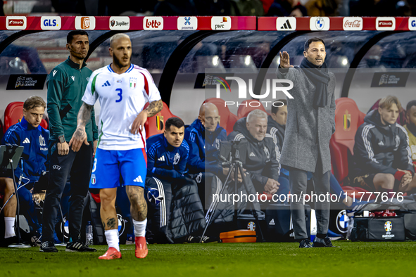 Belgium trainer Domenico Tedesco is present during the match between Belgium and Italy at the King Baudouin Stadium for the UEFA Nations Lea...