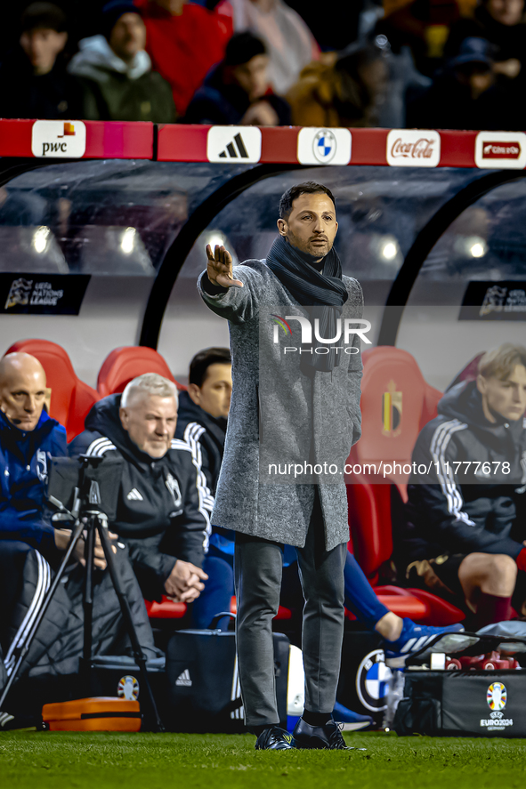 Belgium trainer Domenico Tedesco is present during the match between Belgium and Italy at the King Baudouin Stadium for the UEFA Nations Lea...