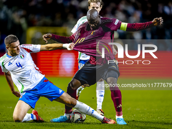 Italy defender Alessandro Buongiorno and Belgium forward Romelu Lukaku play during the match between Belgium and Italy at the King Baudouin...