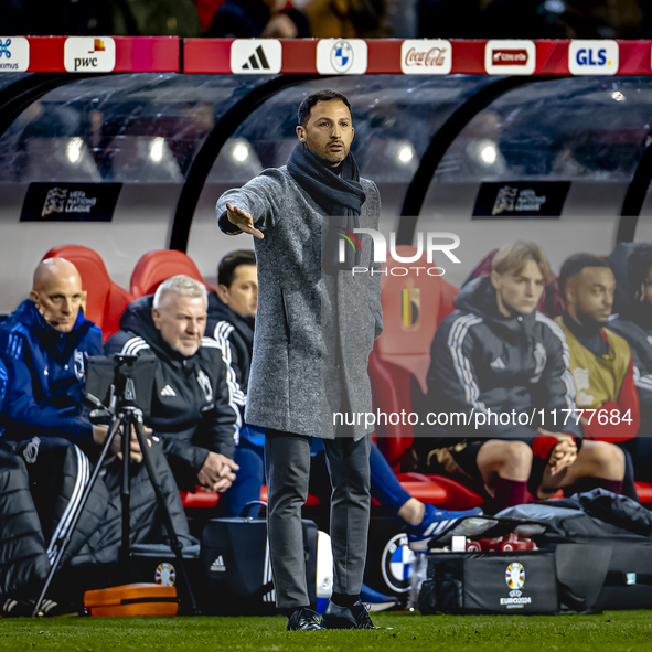 Belgium trainer Domenico Tedesco is present during the match between Belgium and Italy at the King Baudouin Stadium for the UEFA Nations Lea...