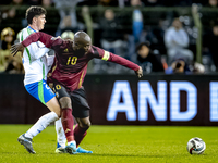 Italy defender Alessandro Bastoni and Belgium forward Romelu Lukaku play during the match between Belgium and Italy at the King Baudouin Sta...