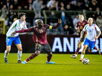 Italy defender Alessandro Bastoni and Belgium forward Romelu Lukaku play during the match between Belgium and Italy at the King Baudouin Sta...