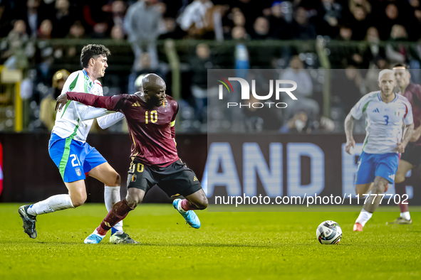 Italy defender Alessandro Bastoni and Belgium forward Romelu Lukaku play during the match between Belgium and Italy at the King Baudouin Sta...